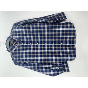 Ridgecut Toughwear Men's Blue and Tan Plaid Flannel Button-Up Shirt Medium